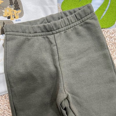 Conj. Casaco Jurassic Traveller e Calça de Moletom - Creme e Verde Musgo